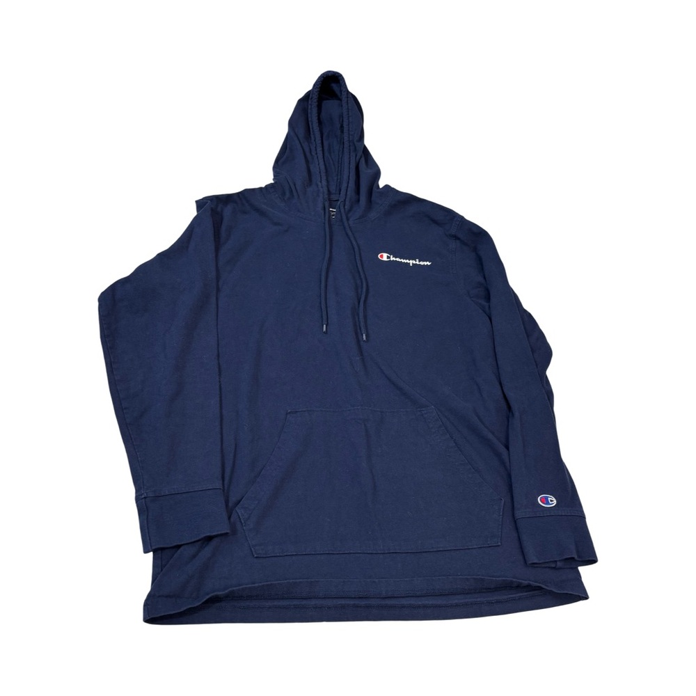 Champion Mens Long Sleeve Hooded Tee Size M Blue Cotton